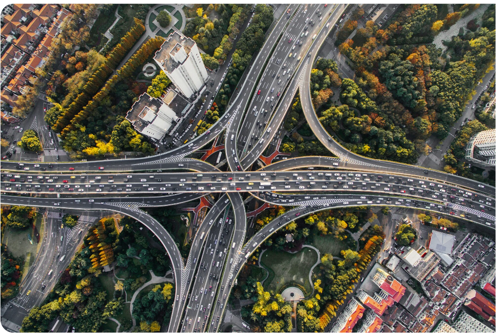 Aerial transport interchange representing connected business systems and integration
