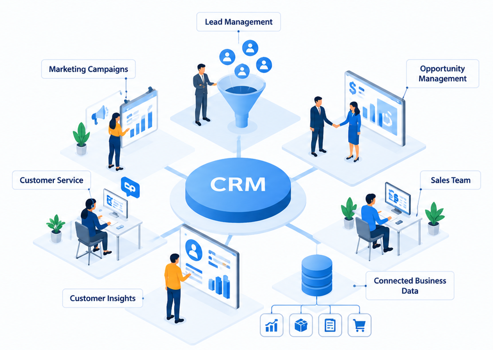 CRM connected customer management infographic