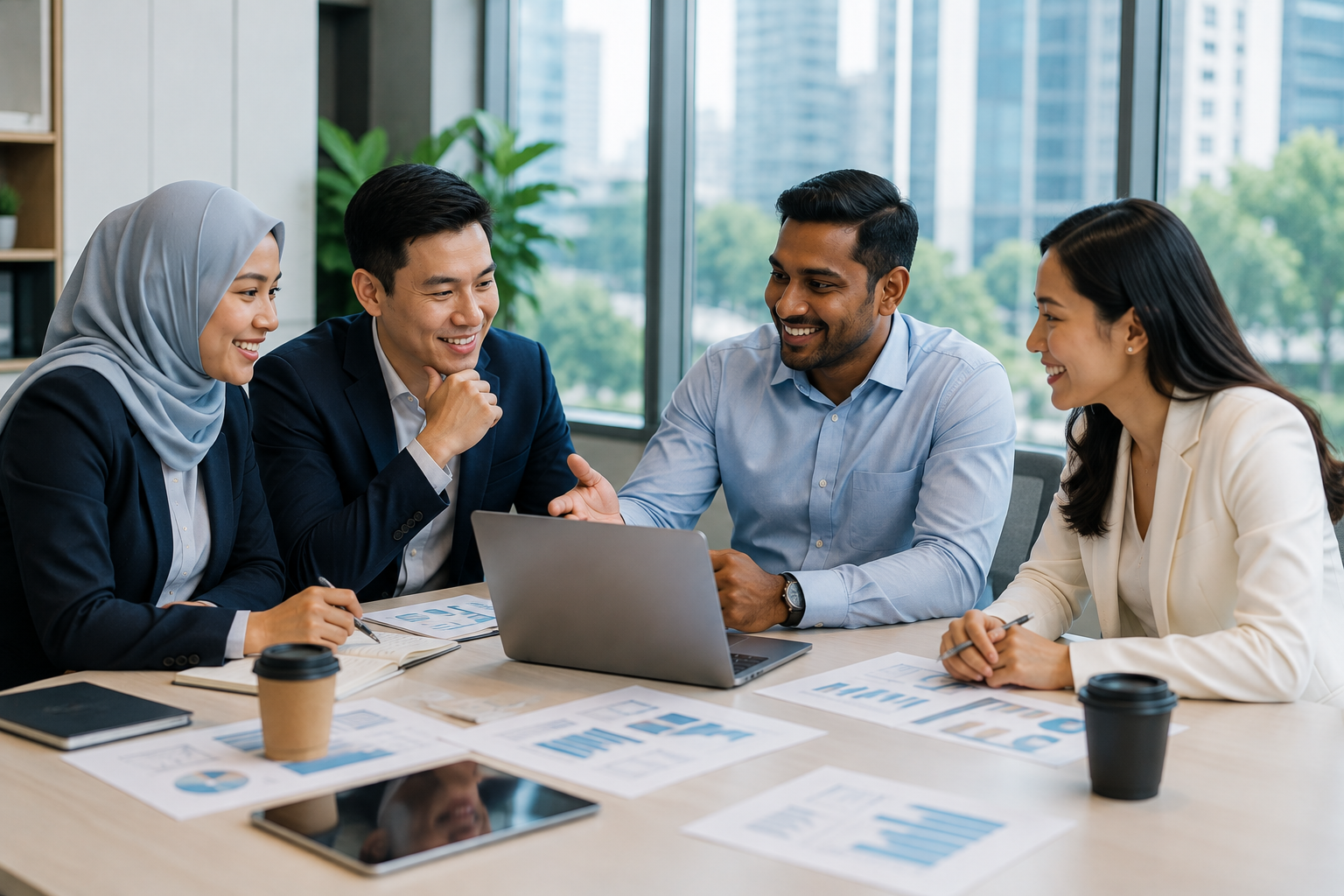 Professional ERP consulting discussion with a diverse business team